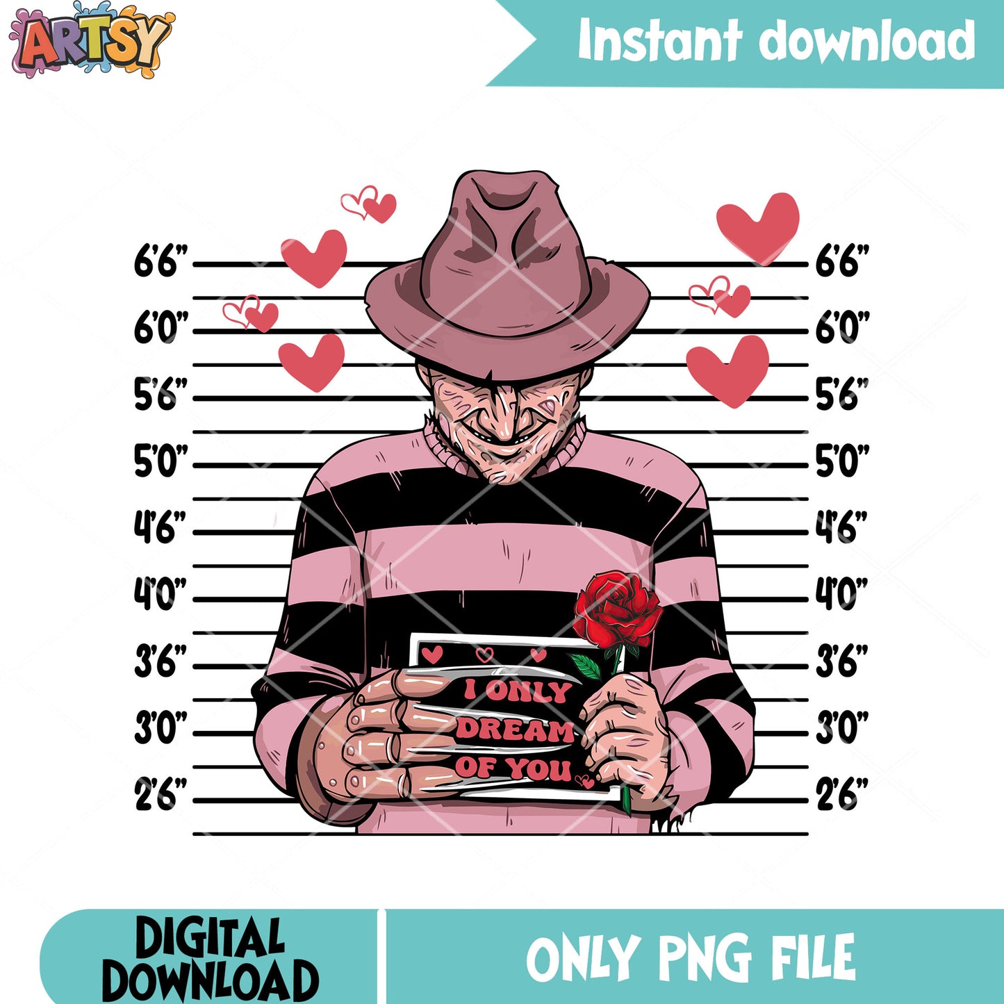 I only dream of you png, freddy krueger png, valentines vibes png
