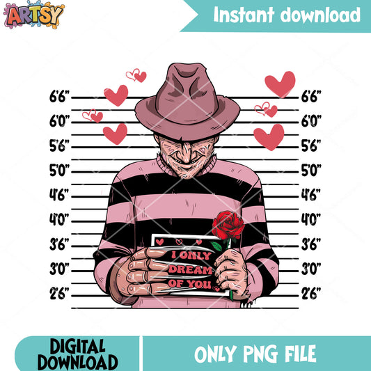 I only dream of you png, freddy krueger png, valentines vibes png