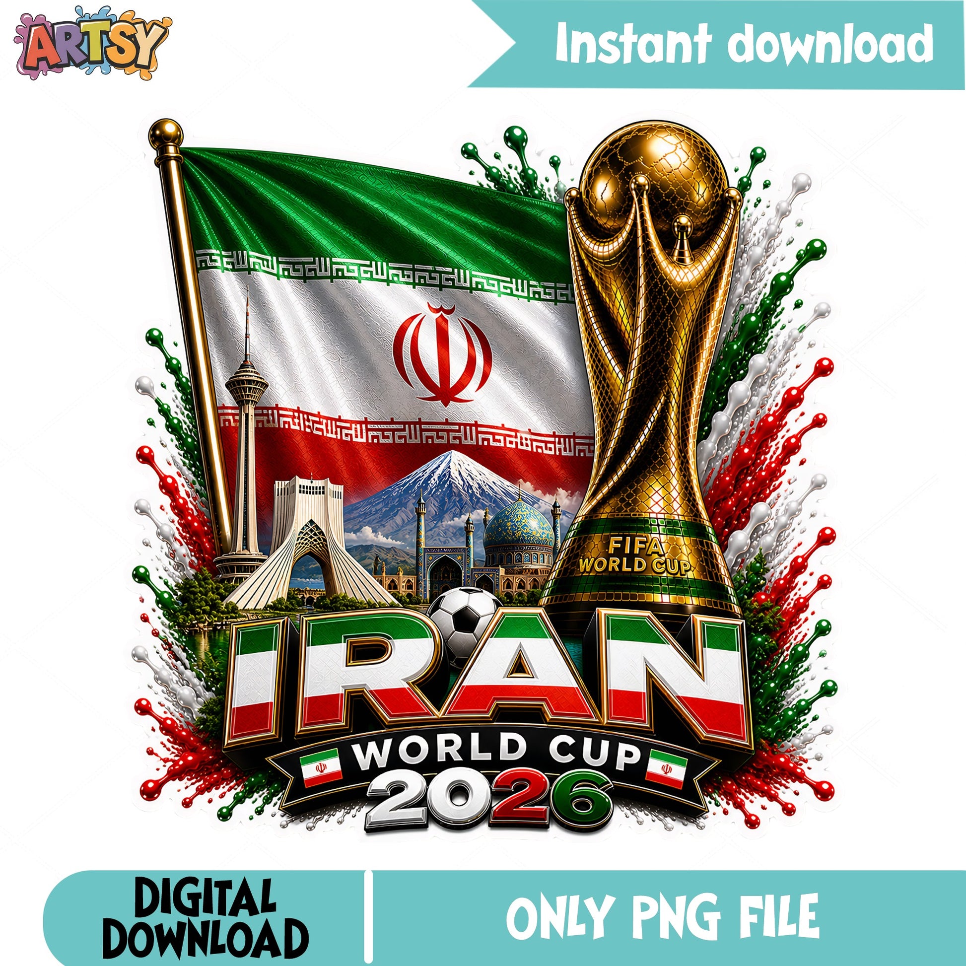 Iran World Cup 2026 PNG, Iran Soccer Flag PNG, Football PNG