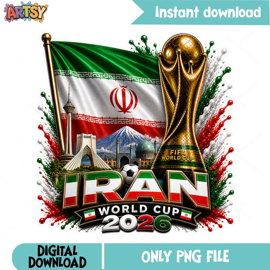 Iran World Cup 2026 PNG, Iran Soccer Flag PNG, Football PNG
