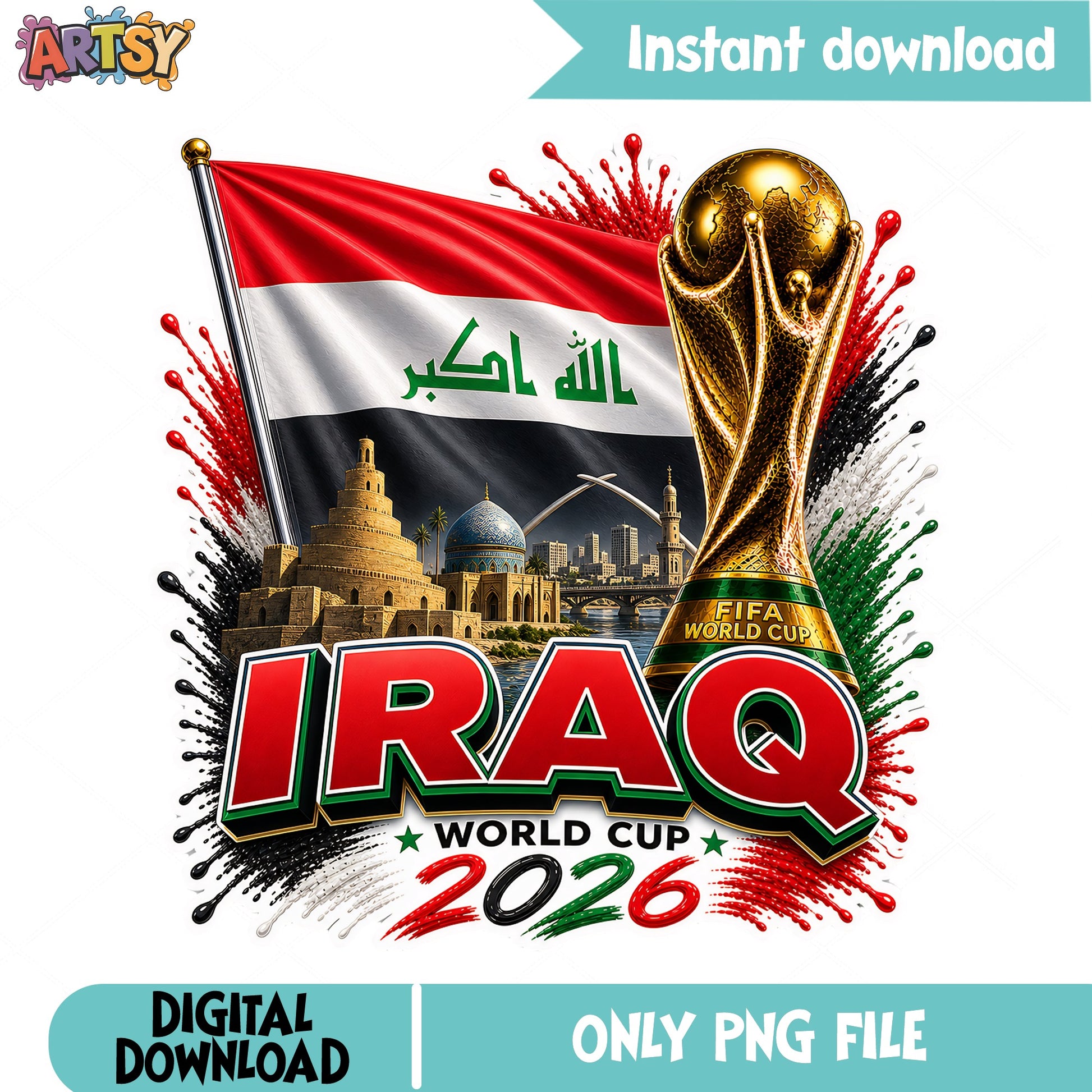 Iraq World Cup 2026 PNG, Iraq Flag Soccer PNG, Football PNG