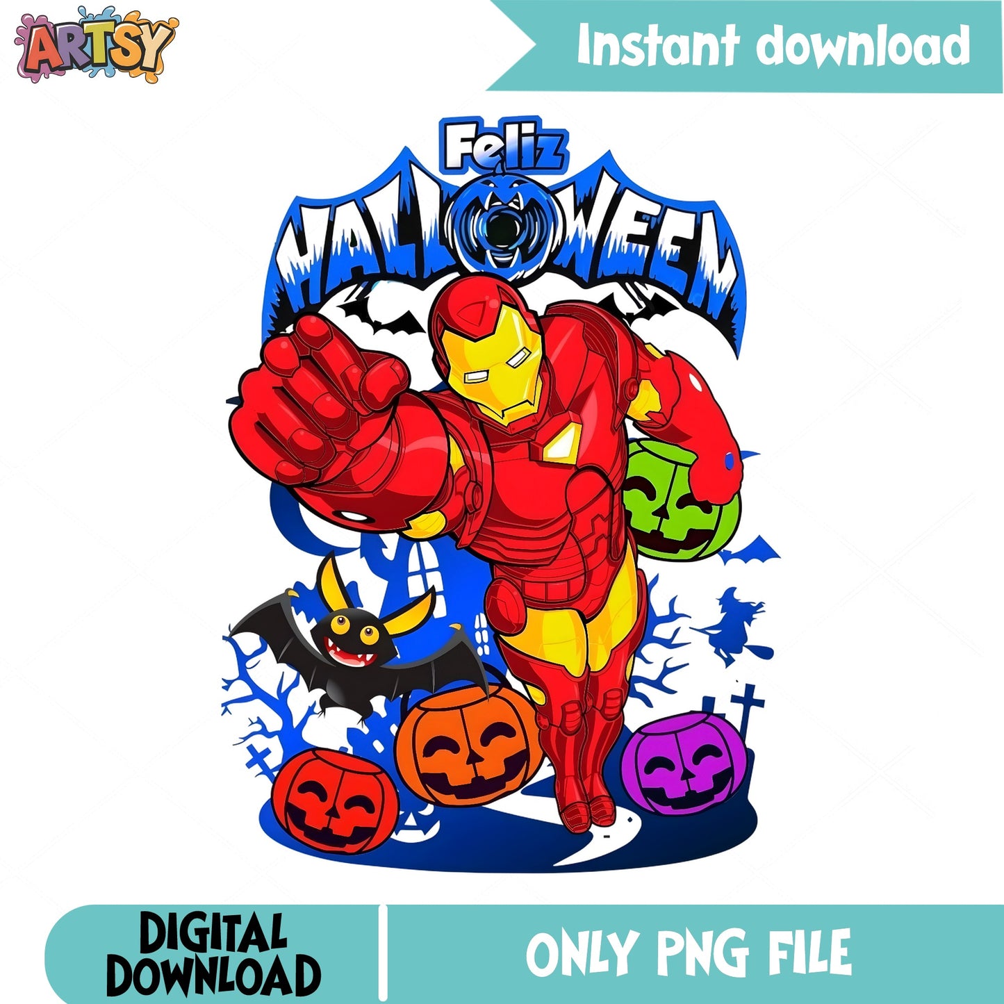 Iron Man Feliz Halloween PNG, Marvel Halloween PNG, Superhero Halloween PNG