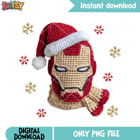 Iron man knitted christmas png, merry christmas png, marvel png