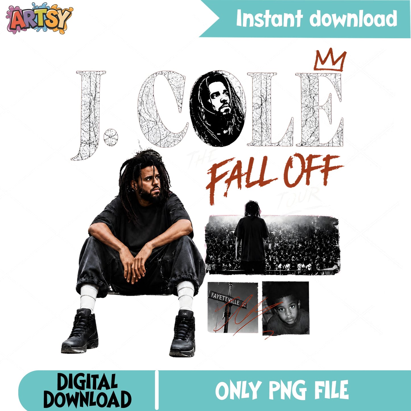 J Cole Fall Off PNG, Rapper Graphic Tee PNG, Hip Hop PNG