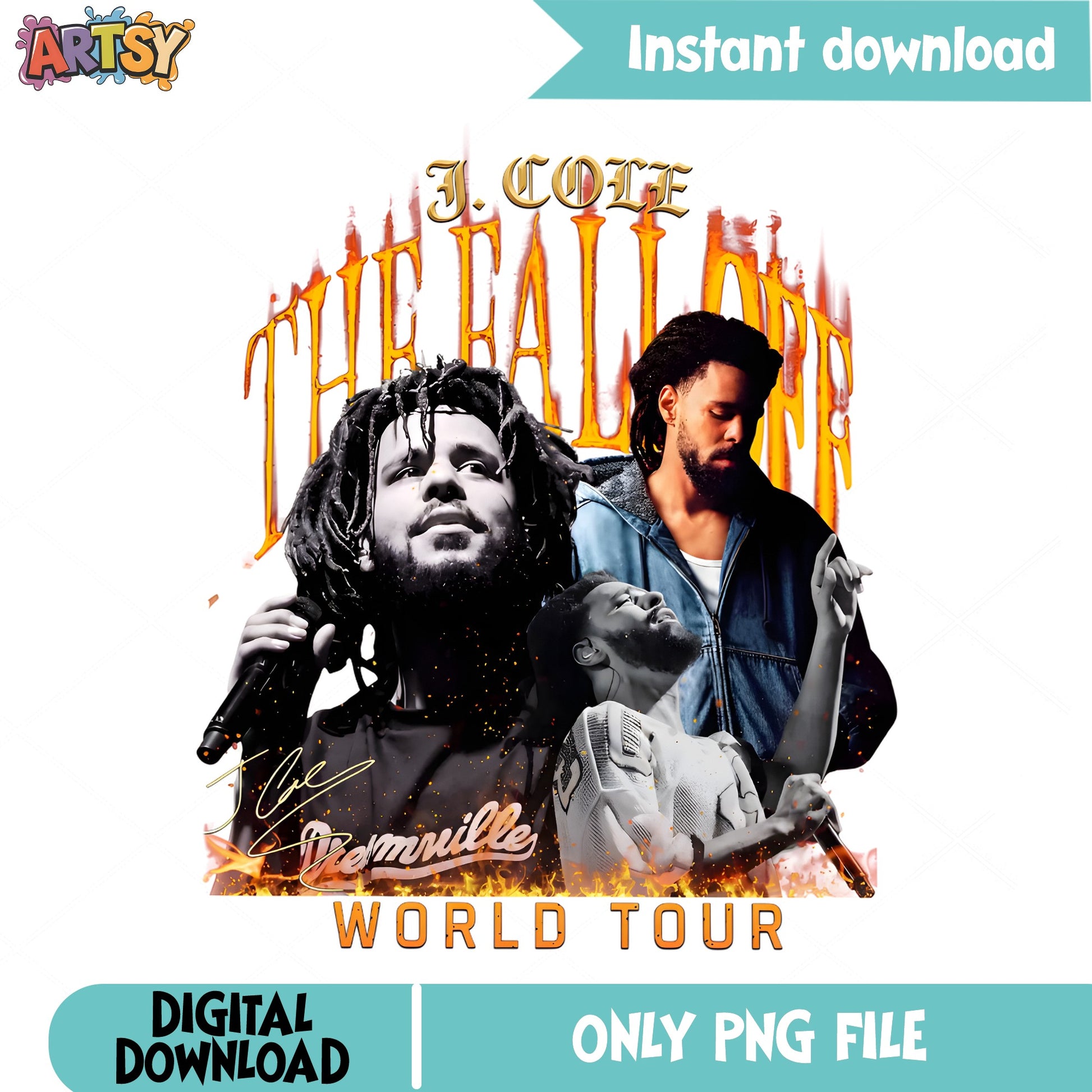 J Cole The Fall Off World Tour PNG, Rapper Bootleg PNG, Hip Hop PNG