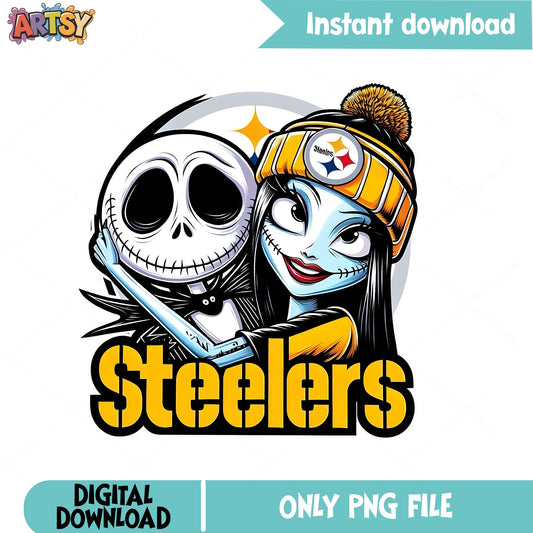 Jack And Sally Steelers PNG, Pittsburgh Steelers PNG, NFL Halloween PNG