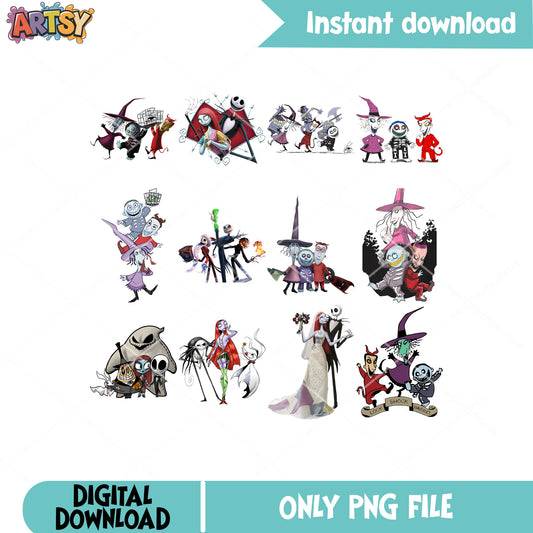 Jack and friends png bundle, jack skellington png, nightmare christmas png