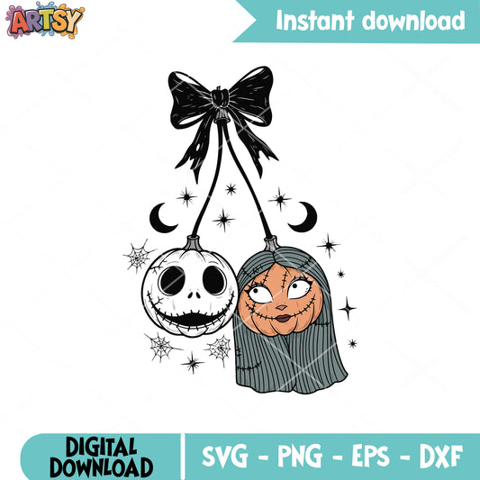 Jack and sally bow svg, jack sally svg, nightmare halloween svg