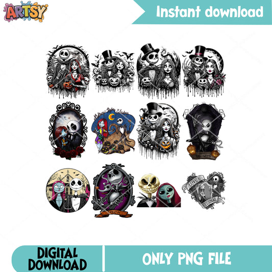 Jack and sally png bundle, nightmare before christmas png, jack halloween png