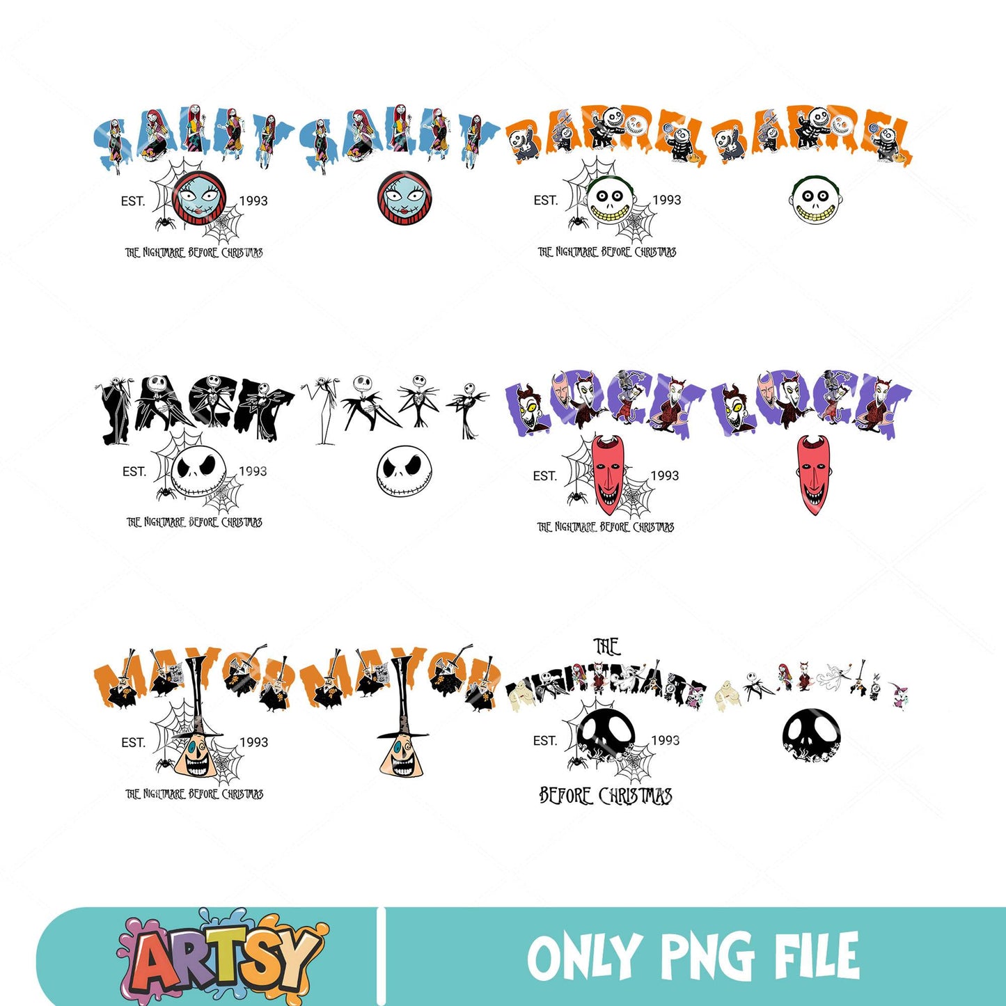Jack friends est png bundle, jack sally png, nightmare jack png