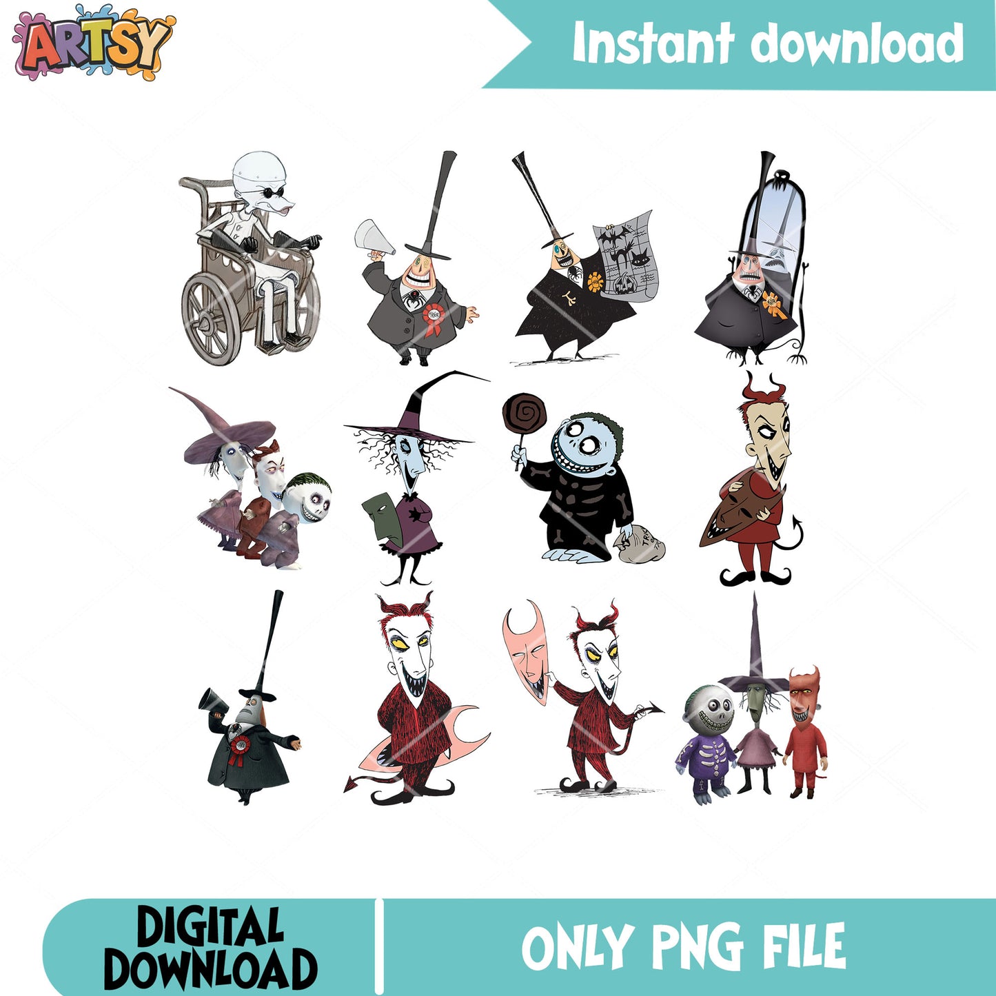 Jack friends png bundle, jack skellington png, nightmare christmas png