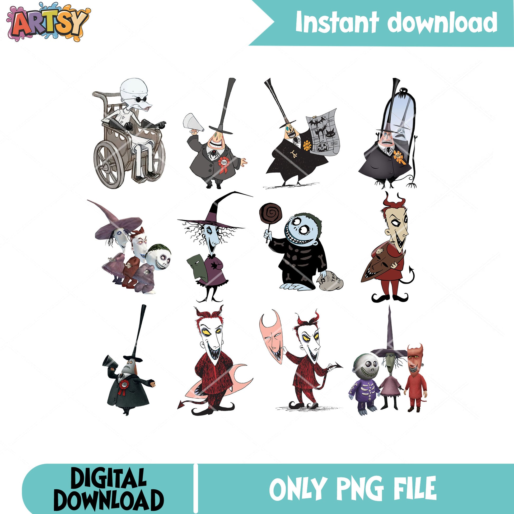 Jack friends png bundle, jack skellington png, nightmare christmas png