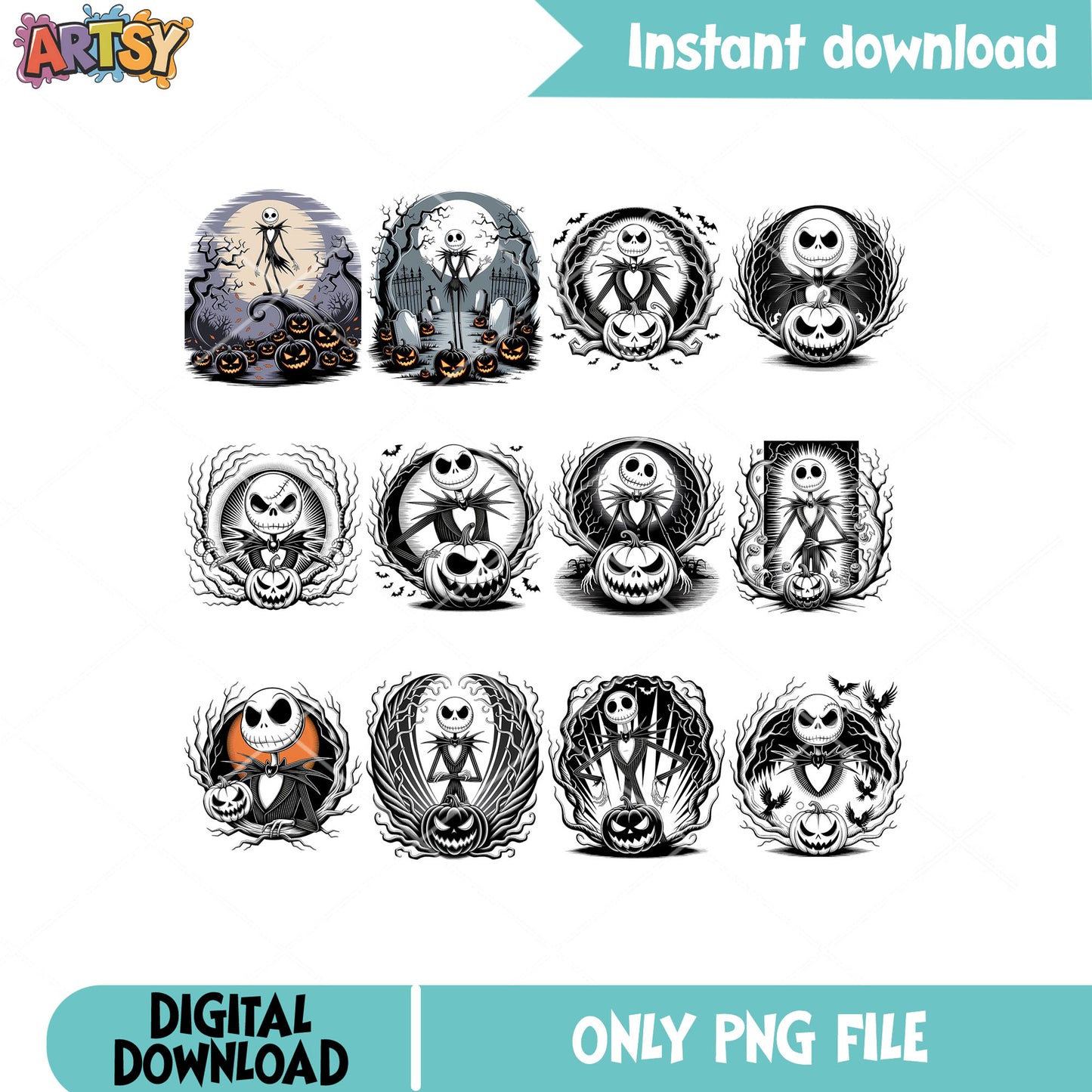 Jack horror pumpkin png bundle, halloween pumpkin png, jack nightmare png