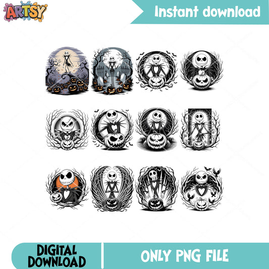 Jack horror pumpkin png bundle, halloween pumpkin png, jack nightmare png
