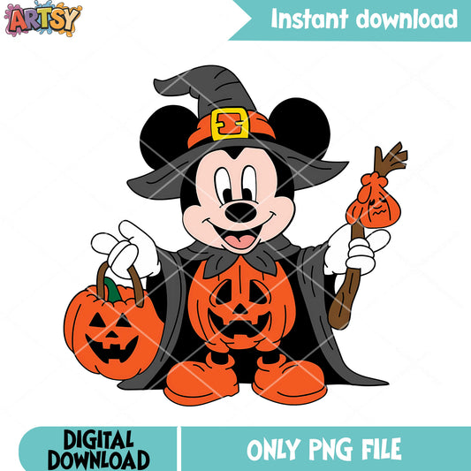 Jack o lantern mickey png, witch costume png, disney halloween png
