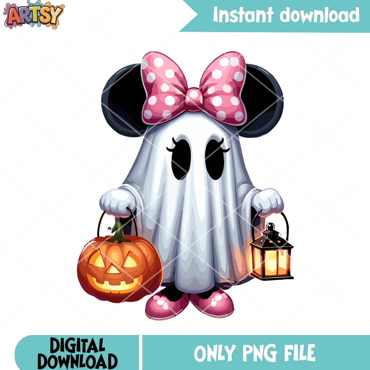 Jack o lantern minnie png, pink bow tie png, halloween scary png