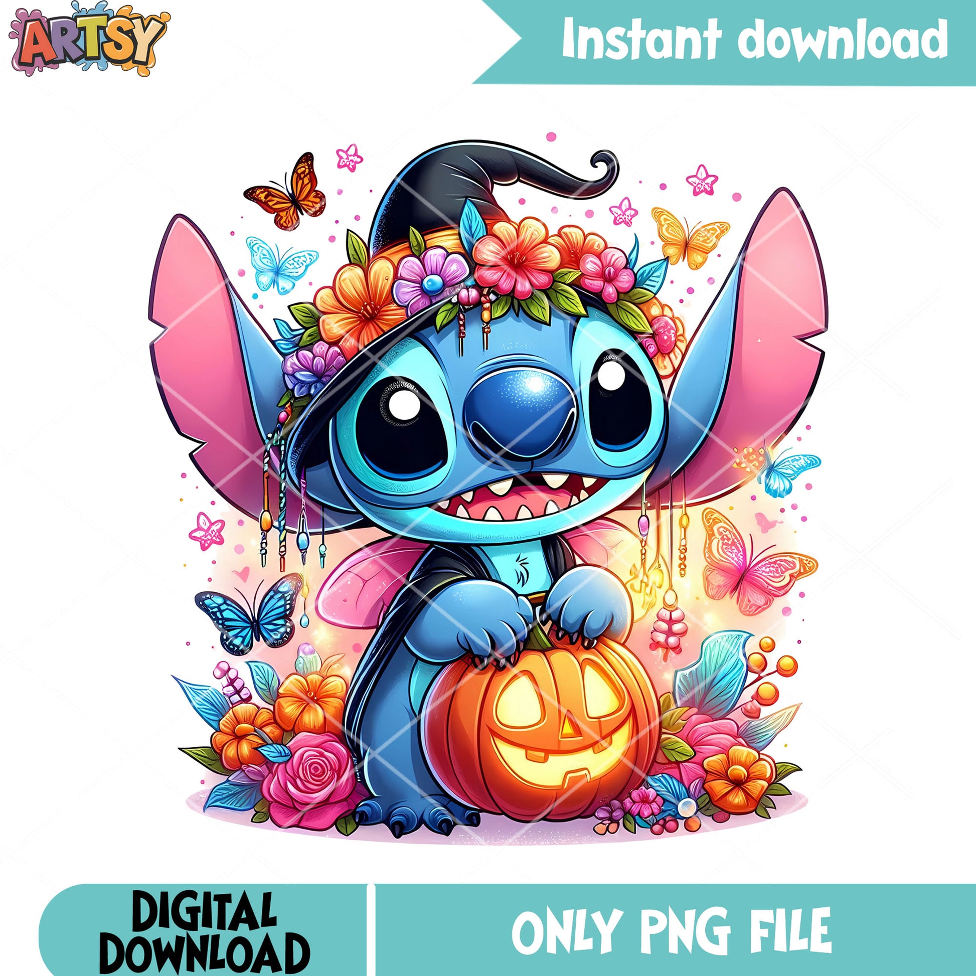 Jack o lantern png, scary halloween png, garland flower png