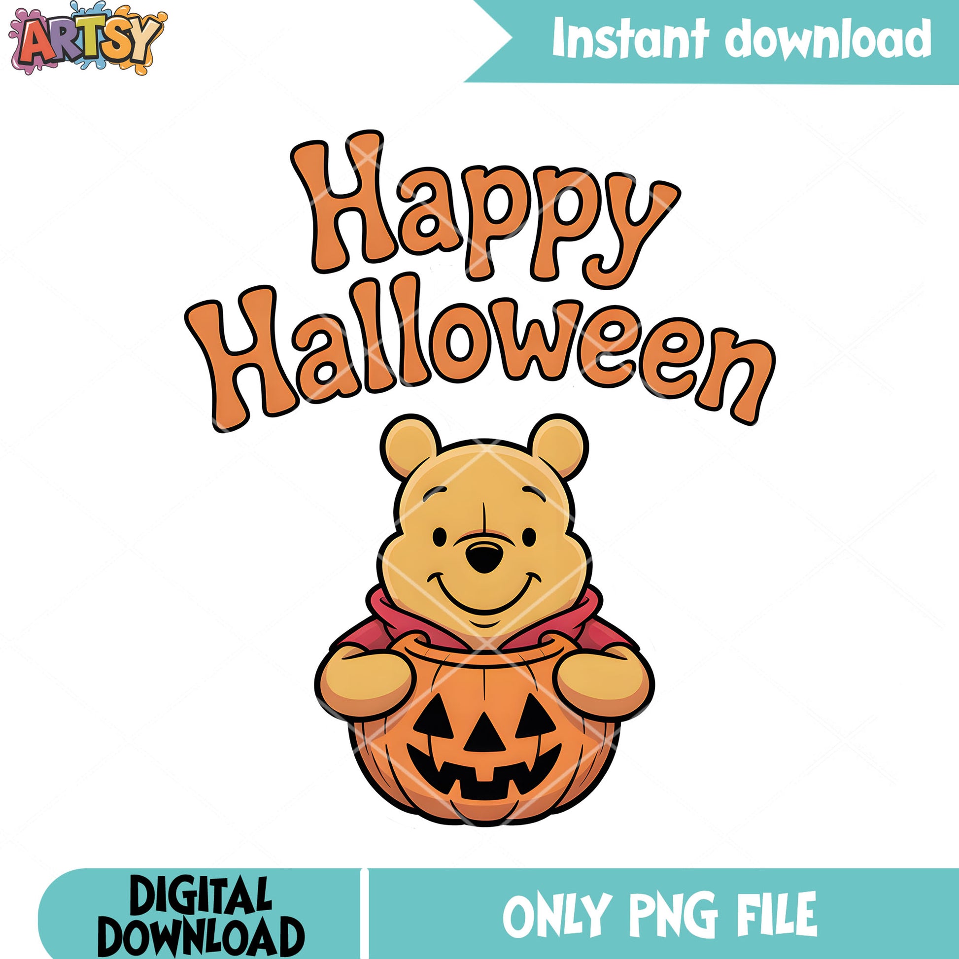 Jack o lantern pooh honey jar png, halloween pooh png, vintage pooh png