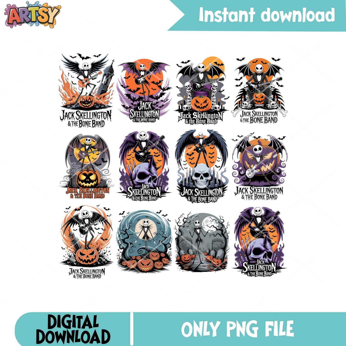 Jack pumpkin bone band png bundle, jack skellington png, jack nightmare png
