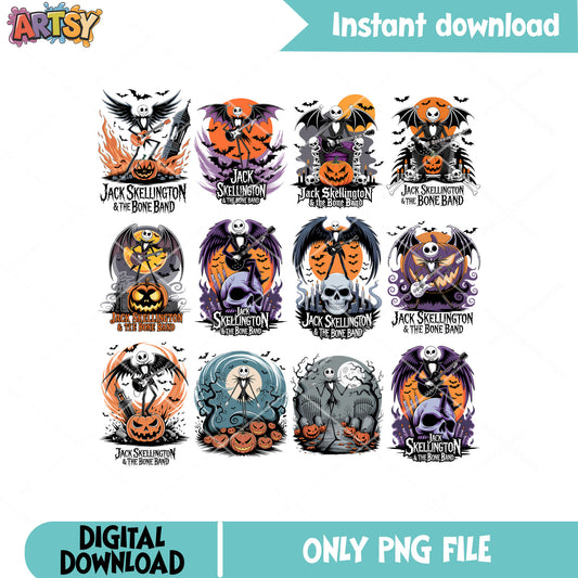 Jack pumpkin bone band png bundle, jack skellington png, jack nightmare png