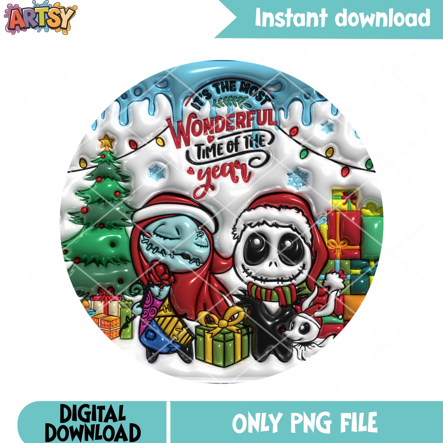 Jack sally wonderful christmas png, romantic holiday png, thrilled png