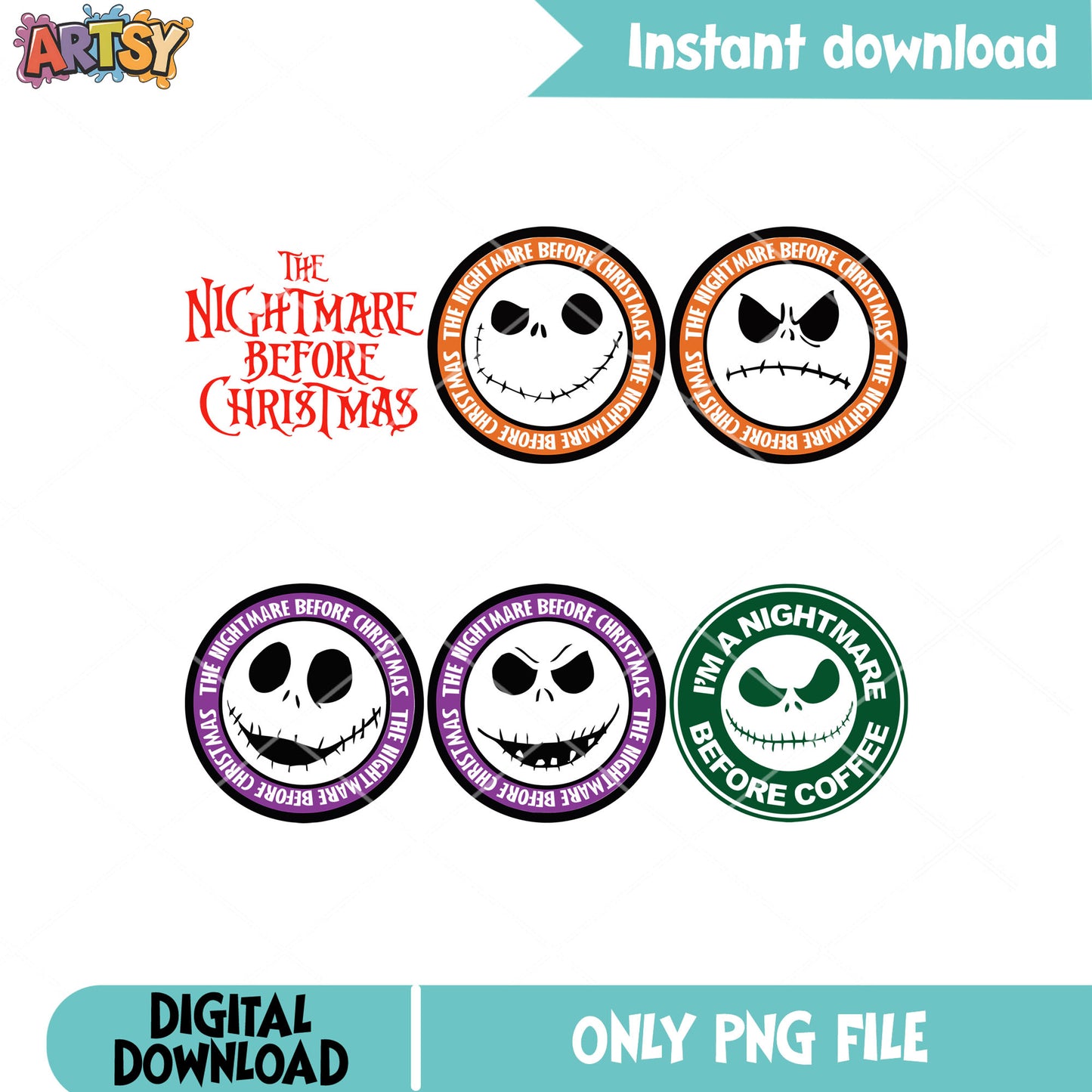 Jack skellington coffee png bundle, nightmare before christmas png