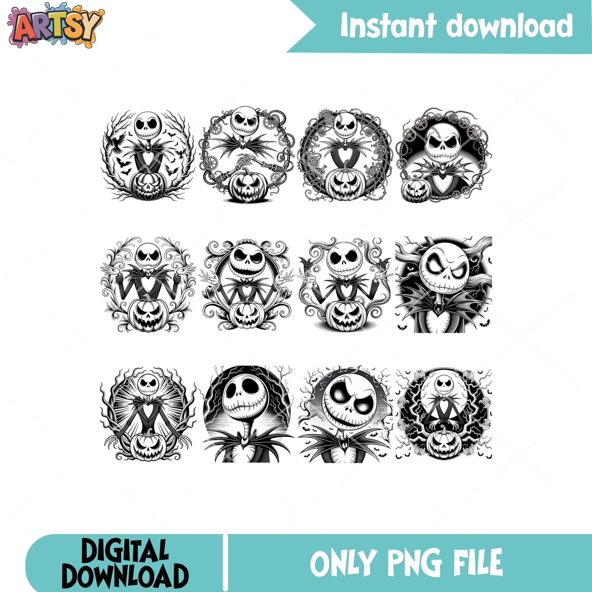 Jack skellington pumpkin png bundle, halloween jack png, jack nightmare png