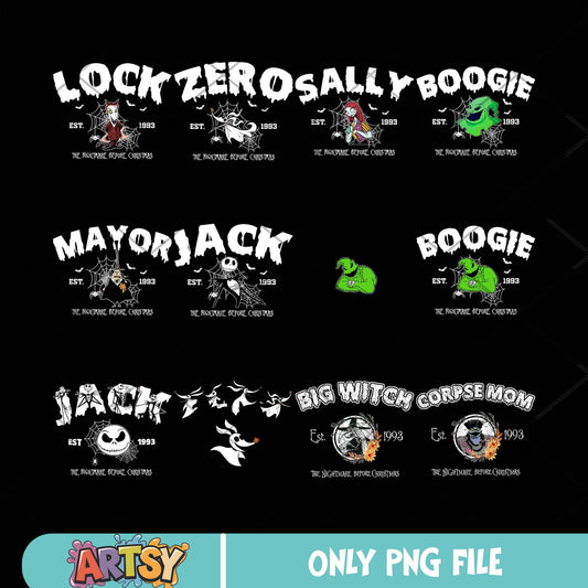 Jack with friends png bundle, jack sally png, nightmare jack png
