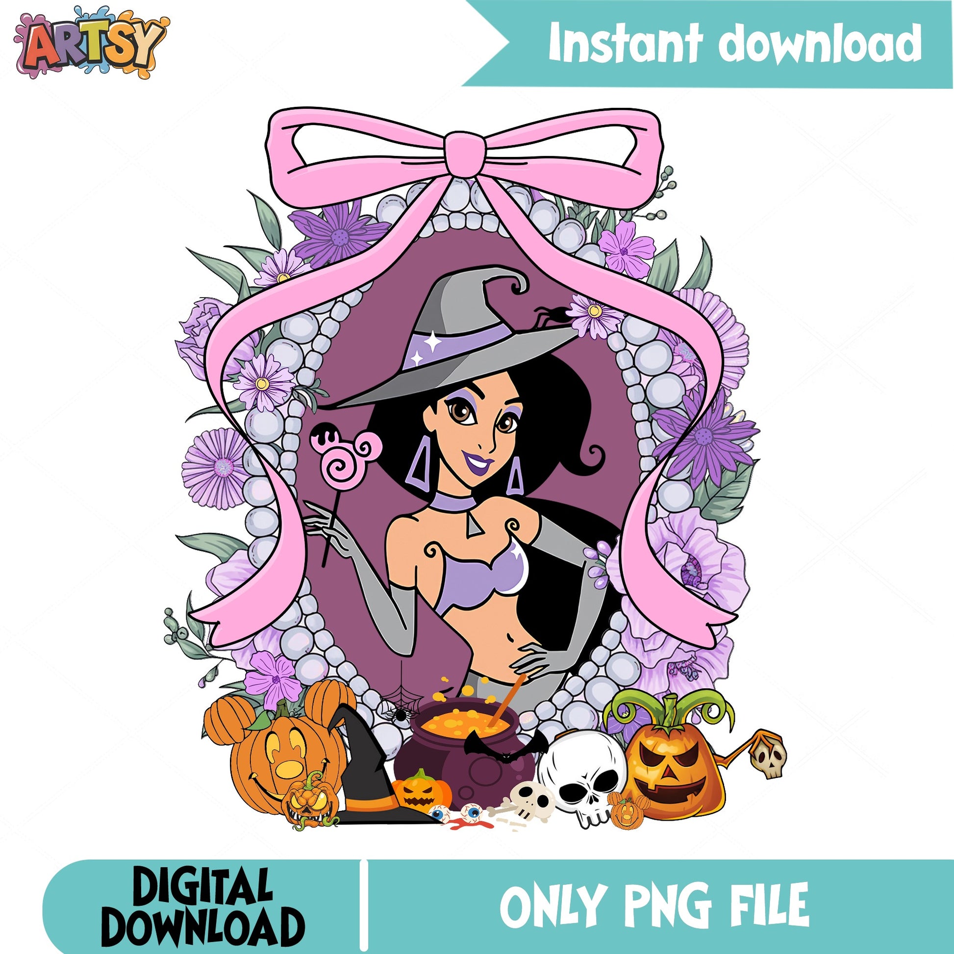 Jasmine Halloween Witch PNG, Disney Princess PNG, Halloween PNG