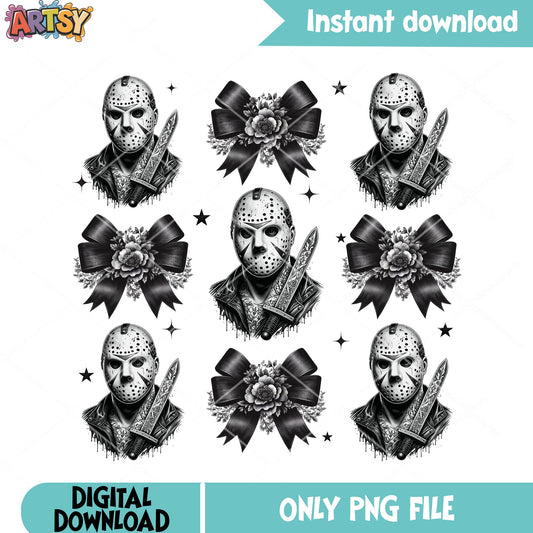 Jason the killer png, black bow tie png, scary halloween night png