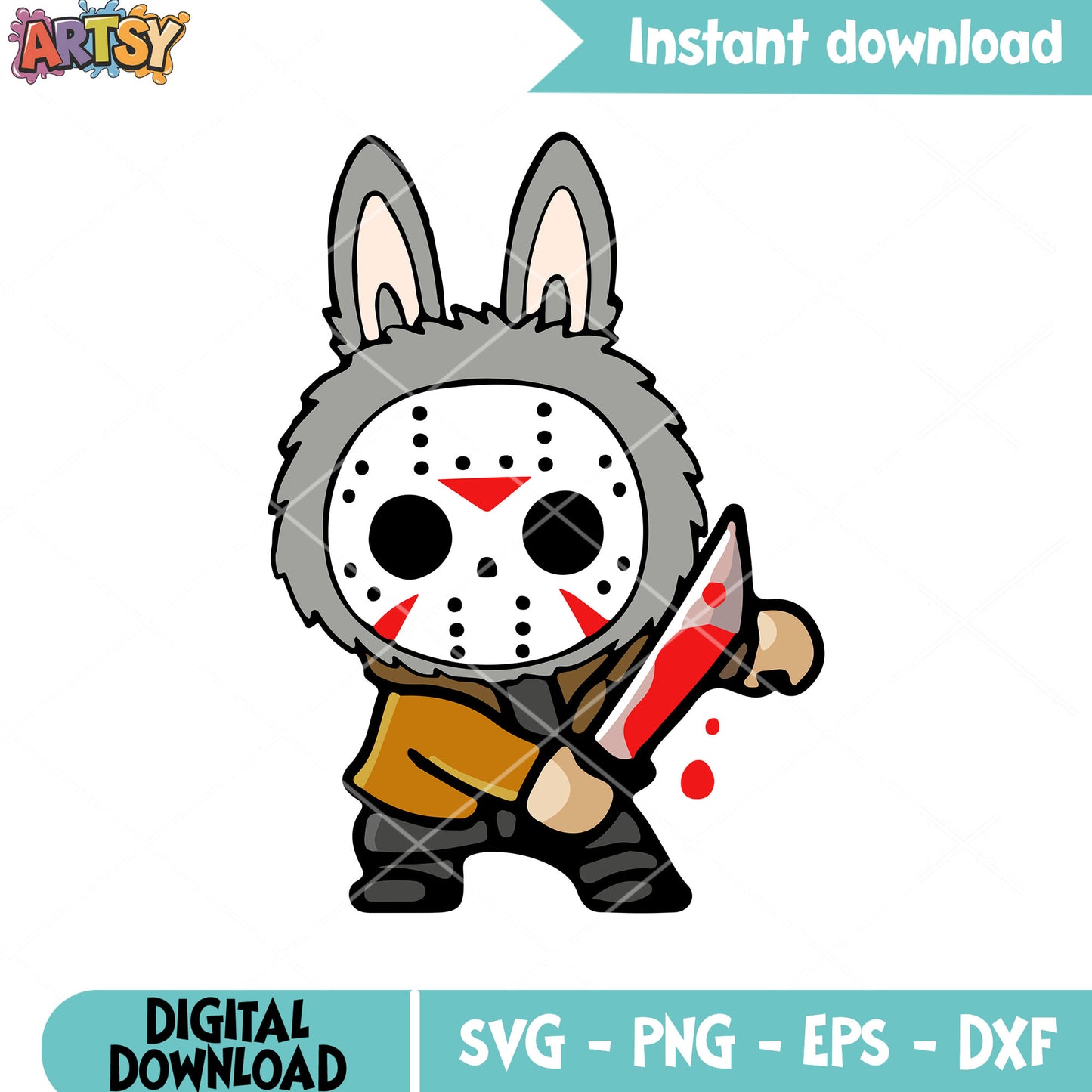 Jason voorhees labubu svg, horror labubu svg, jason voorhees mask​ svg