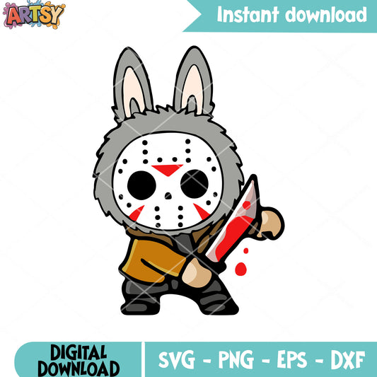 Jason voorhees labubu svg, horror labubu svg, jason voorhees mask​ svg