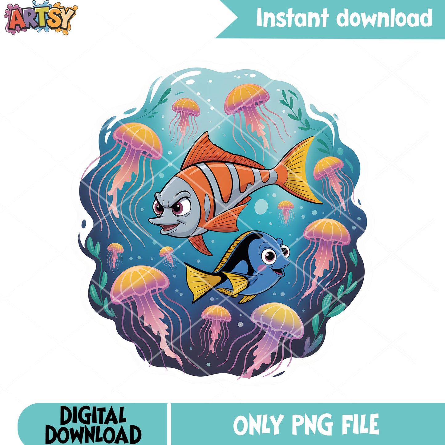 Jelly fish dory sticker png, disney finding nemo png, ​disney poster png