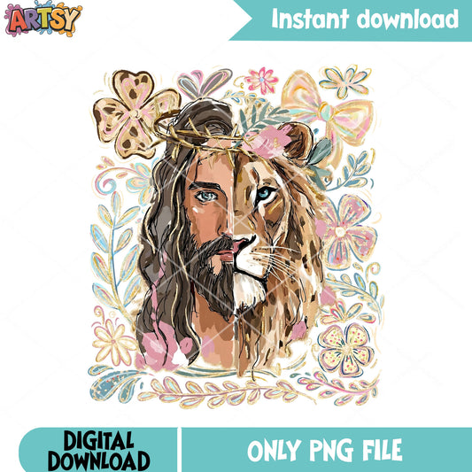 Jesus with lion art png, jesus christ png, lion king png