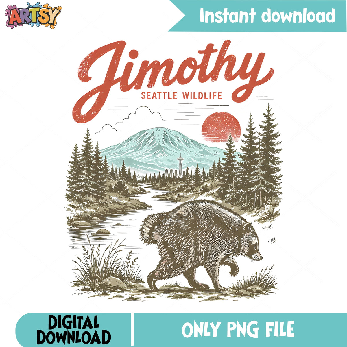 Jimothy Seattle Wildlife Raccoon PNG, Funny Raccoon PNG, Vintage PNG