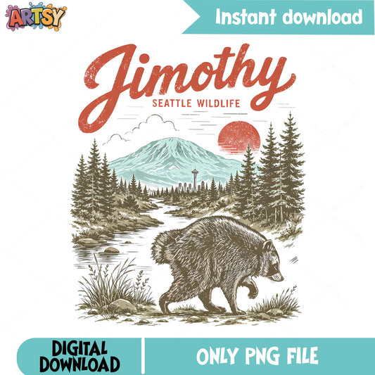 Jimothy Seattle Wildlife Raccoon PNG, Funny Raccoon PNG, Vintage PNG