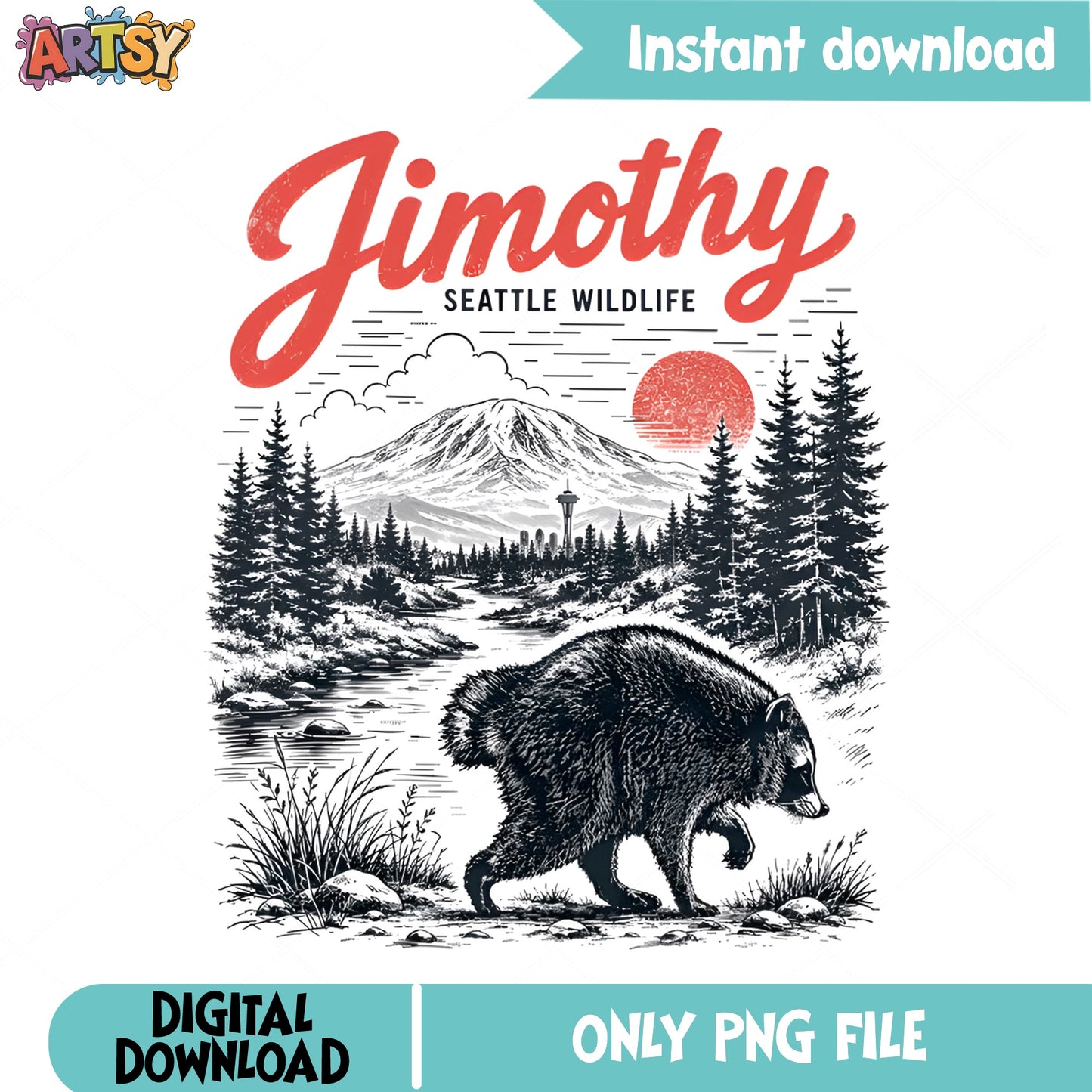 Jimothy Seattle Wildlife Raccoon PNG, Nature PNG, Vintage PNG