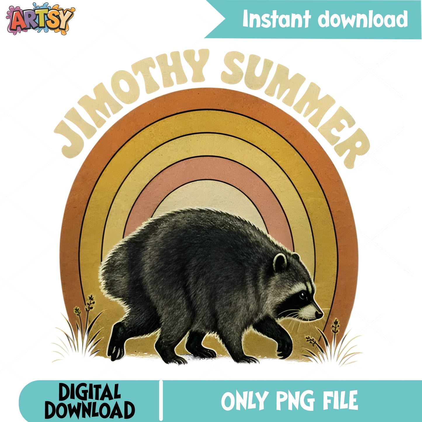 Jimothy Summer Raccoon PNG, Retro Rainbow Raccoon, Summer PNG