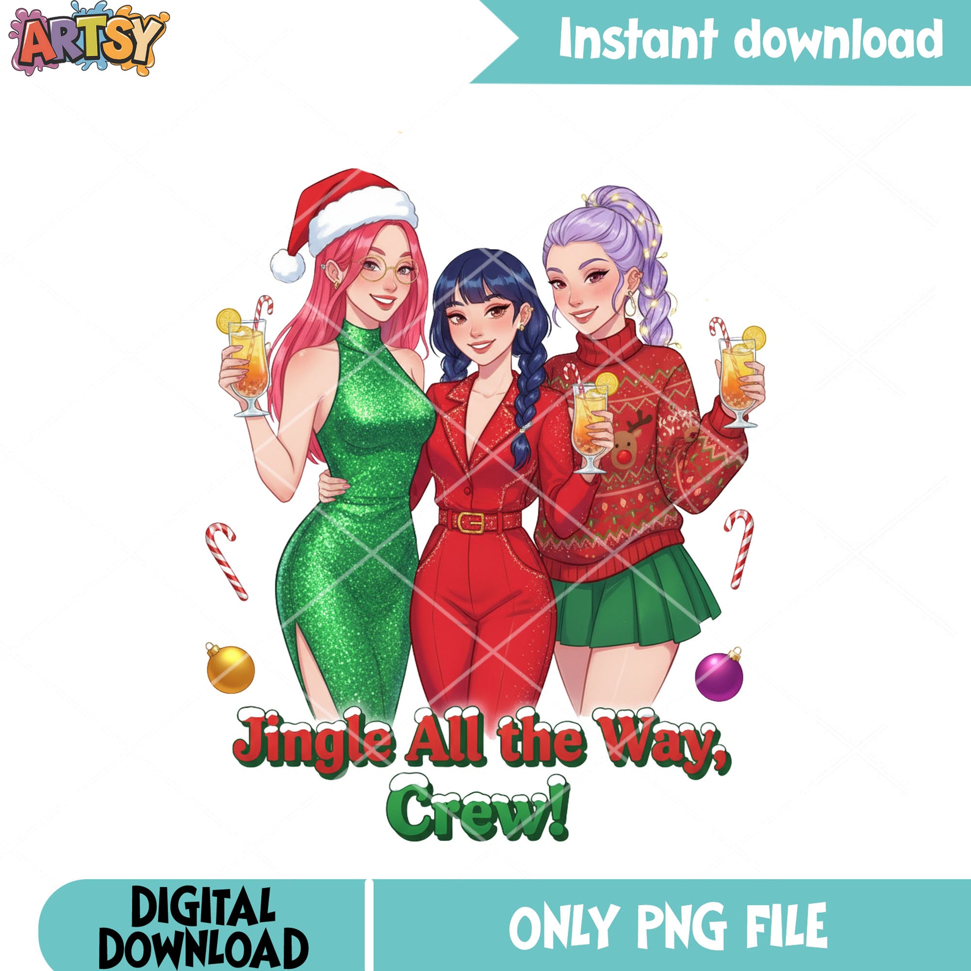 Jingle all way crew png, rumi huntrix png, mira kpop demon hunter png