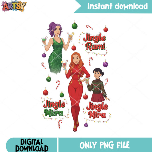 Jingle rumi mira mira png, huntrix png, christmas decor png