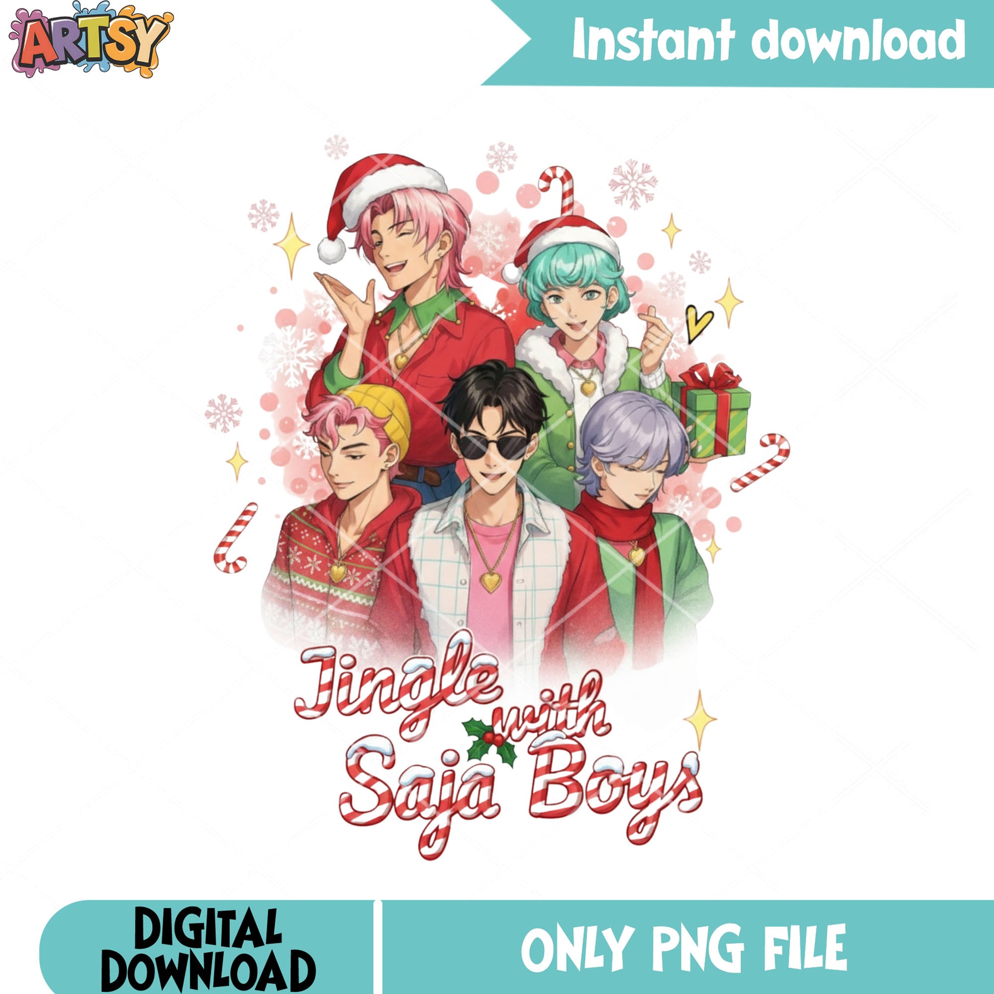 Jingle with saja boys png, christmas gifts png, mystery saja boys png