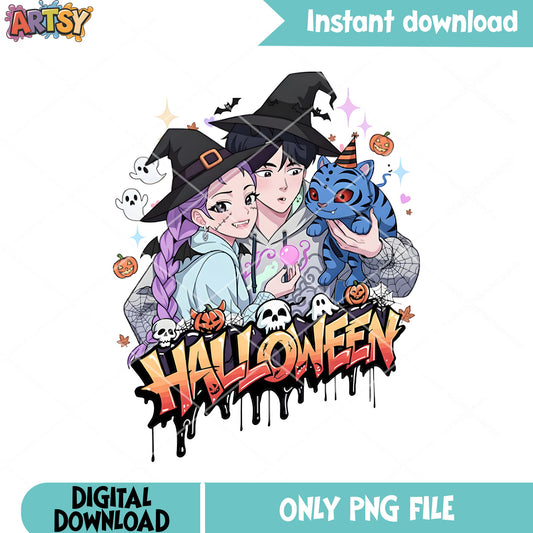 Jinu and rumi witches hat png, derby cat png, scary halloween png