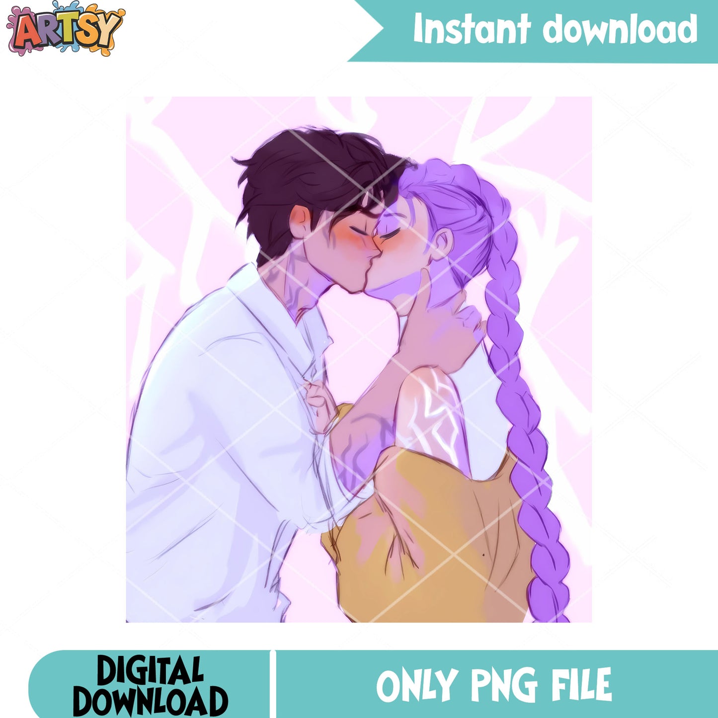 Jinu kiss rumi poster png, art jinu kiss rumi png, anime logo png