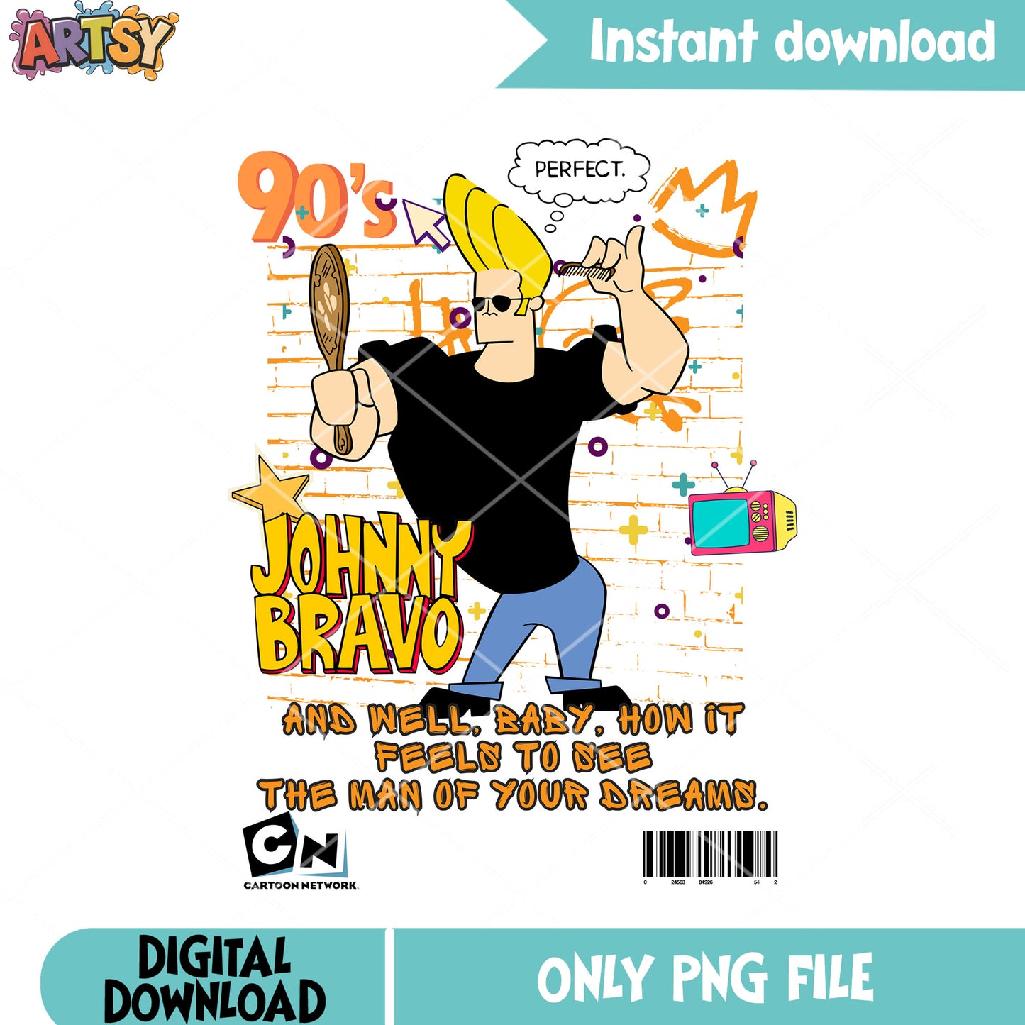 Johnny Bravo perfect png, cartoon network png, 90s style png