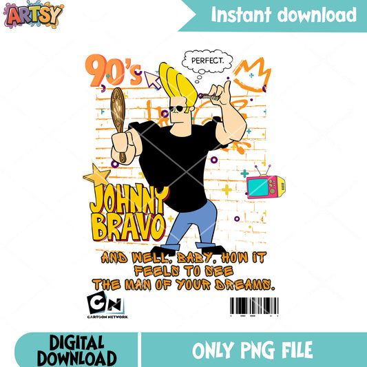 Johnny Bravo perfect png, cartoon network png, 90s style png