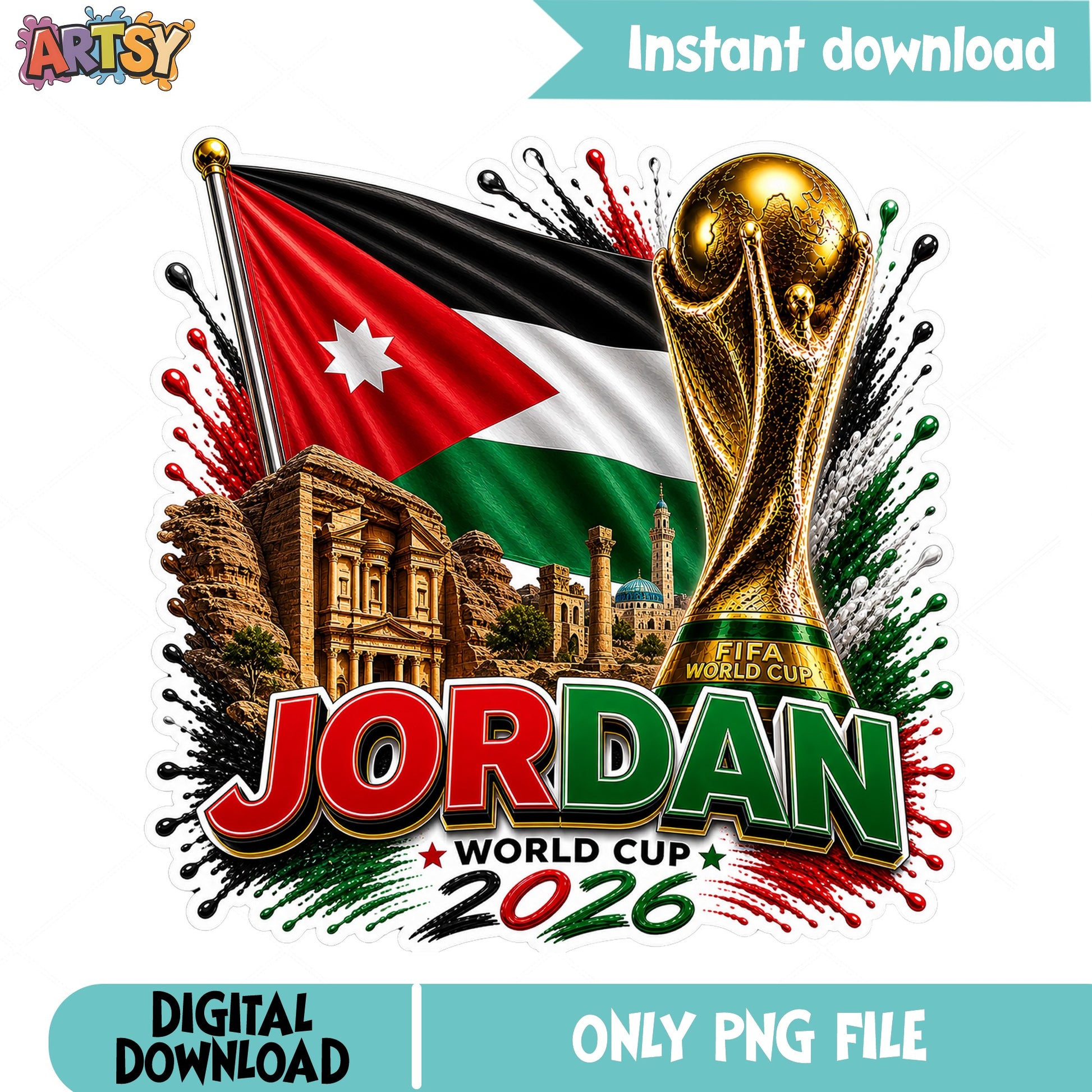 Jordan World Cup 2026 PNG, FIFA Soccer Jordan Flag PNG, Football PNG