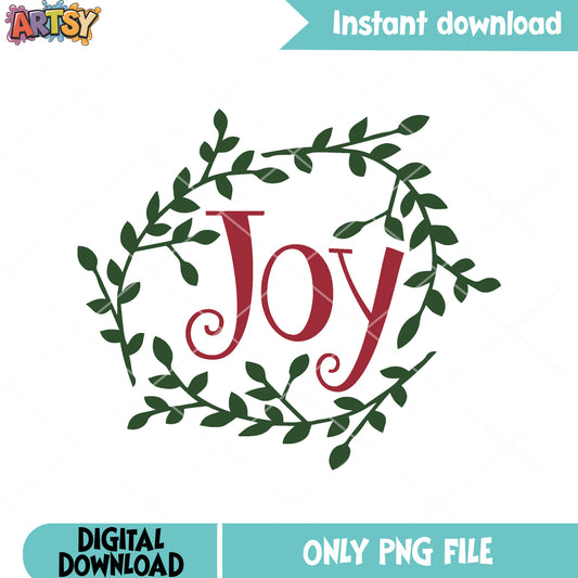 Joy love christmas png, xmas decorations png, christmas wreath png