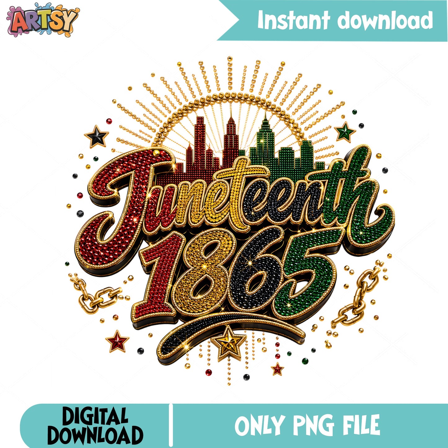 Juneteenth 1865 Bling PNG, Black History Month PNG, Rhinestone PNG