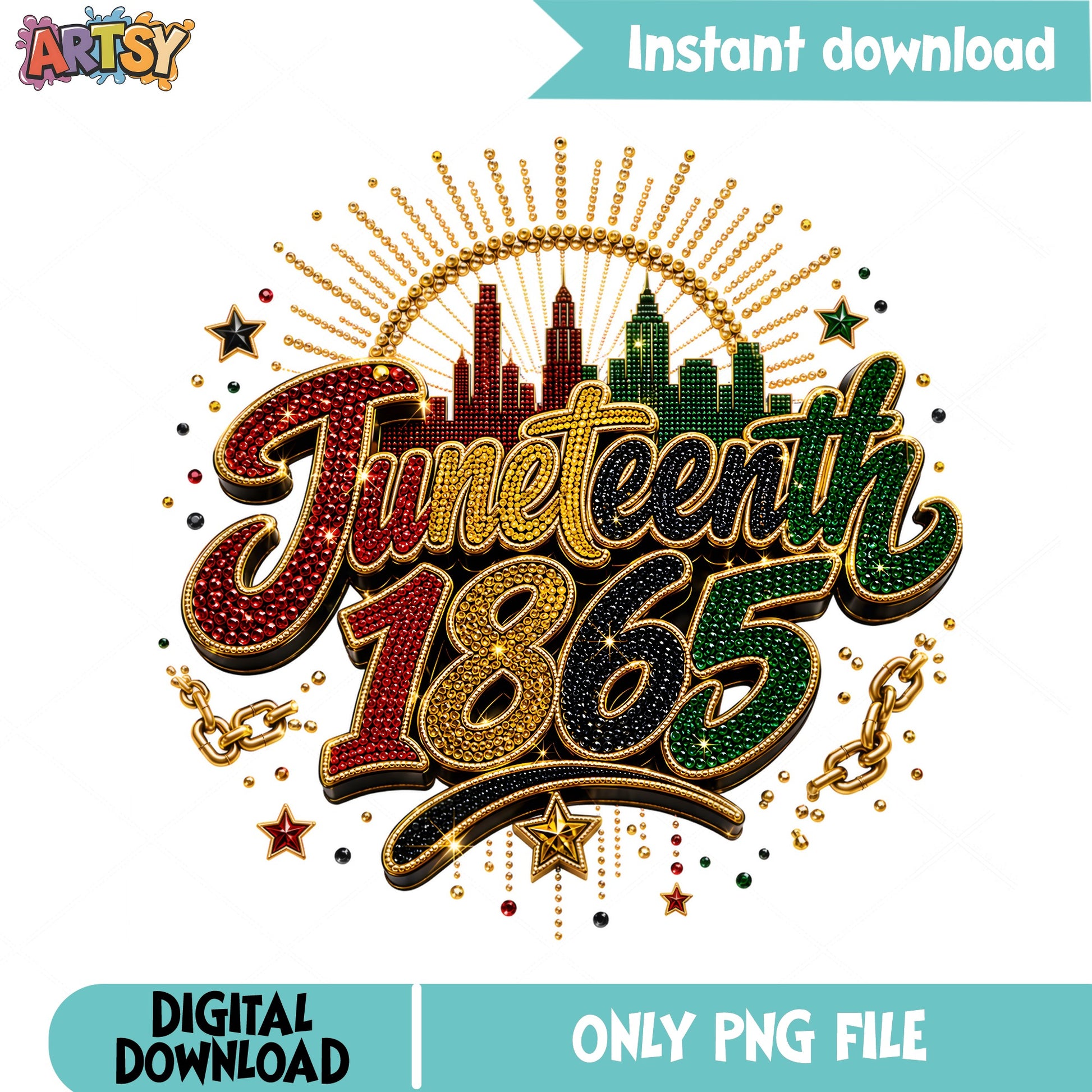 Juneteenth 1865 Bling PNG, Black History Month PNG, Rhinestone PNG