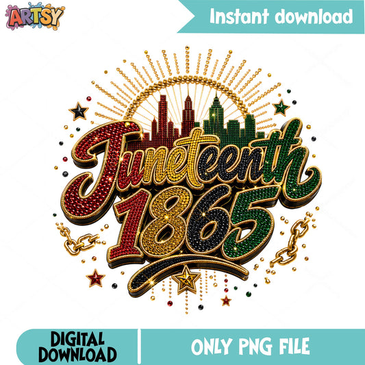 Juneteenth 1865 Bling PNG, Black History Month PNG, Rhinestone PNG